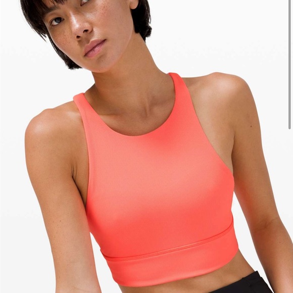 Lululemon Energy Bra High Neck Long Line Rib in Sunset - Picture 1 of 3